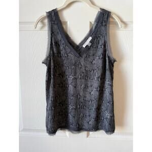 Chelsea 28 Gray Snake Print V-Neck Fringe Tank Womens Size Small